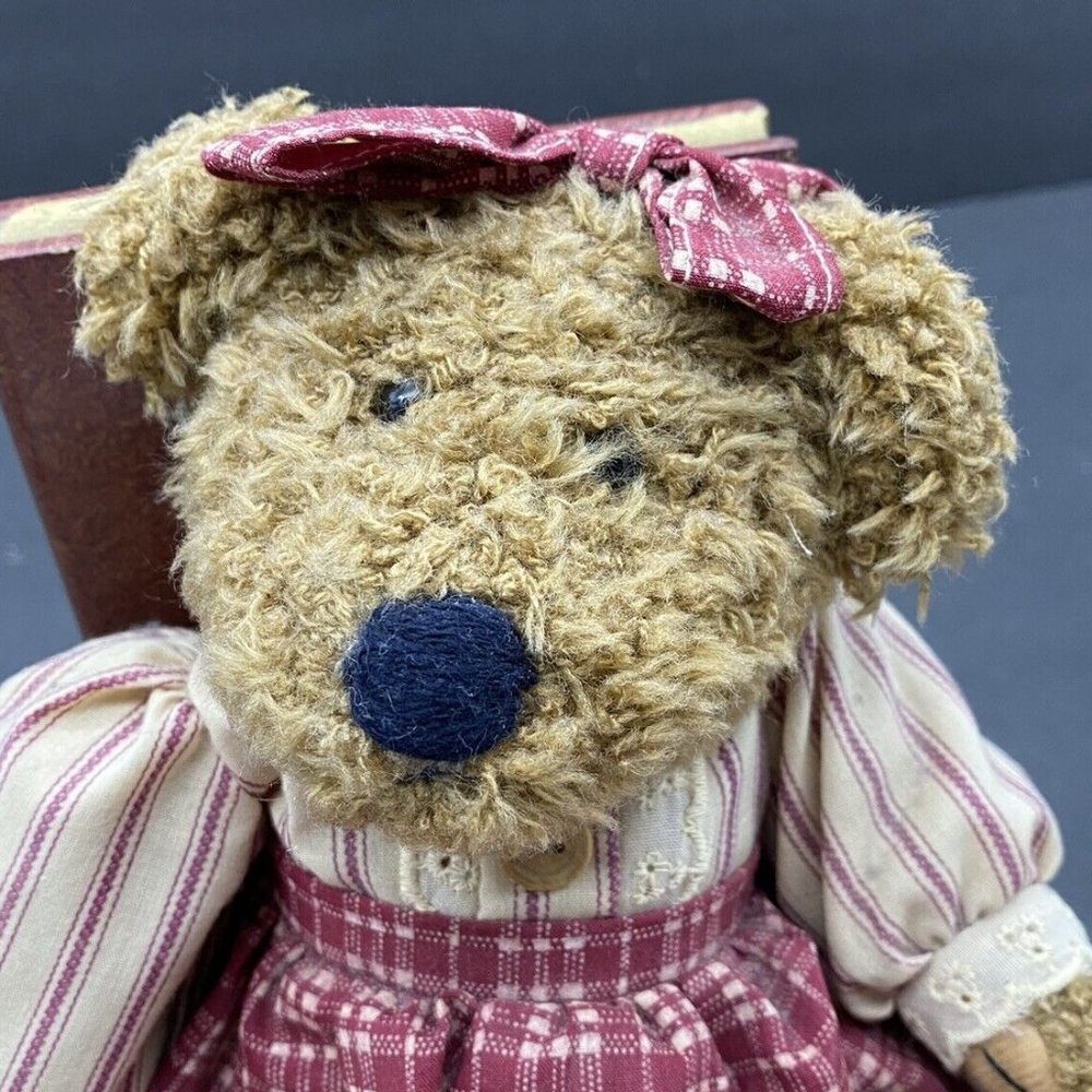 VTG Y2K Teddy Bear Bookends Books Are Fun Wooden Plush Pair Children Library 90s - Picture 10 of 16